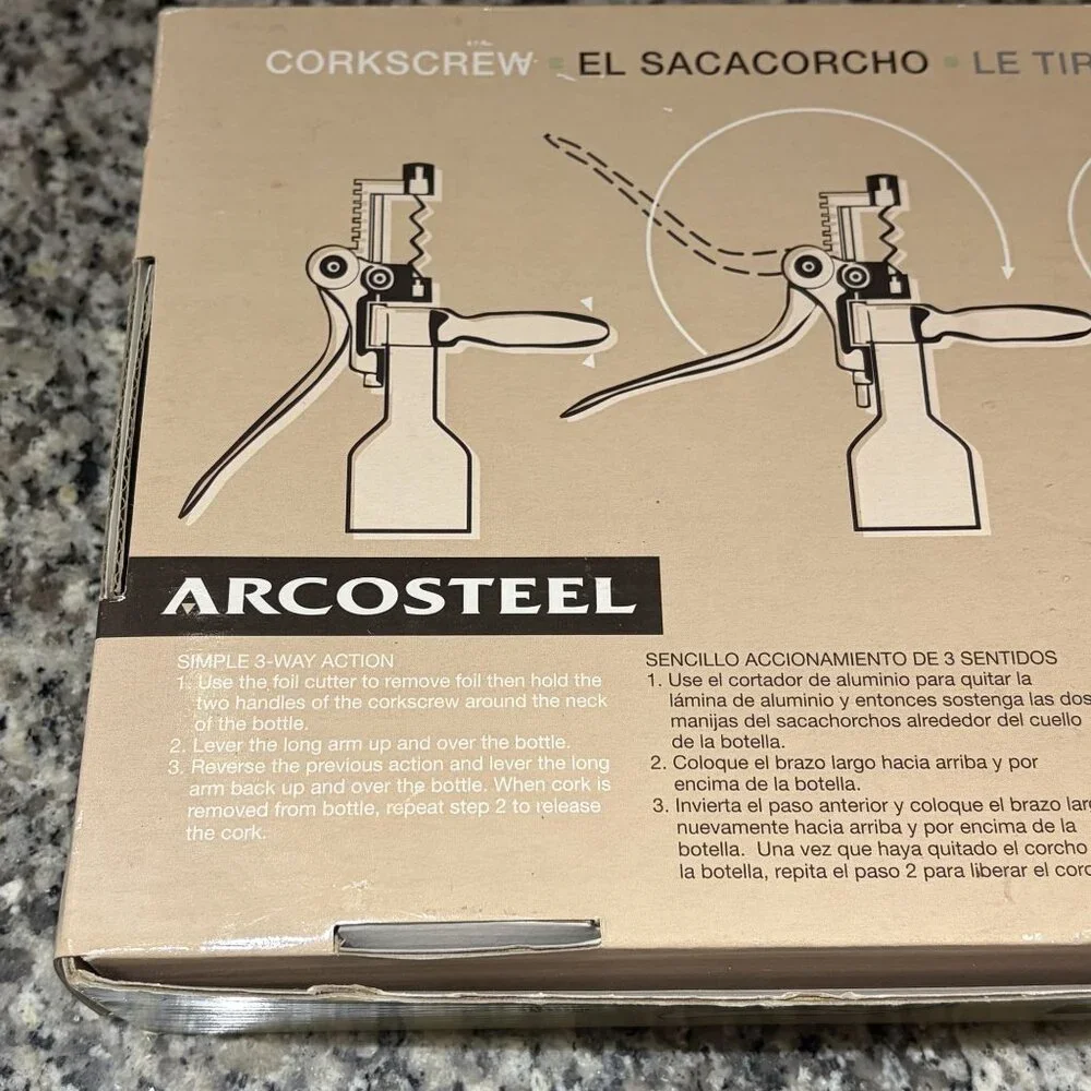 Arcosteel Corkscrew Wine Opener Set With 3-Way Action Accessories Silver Black